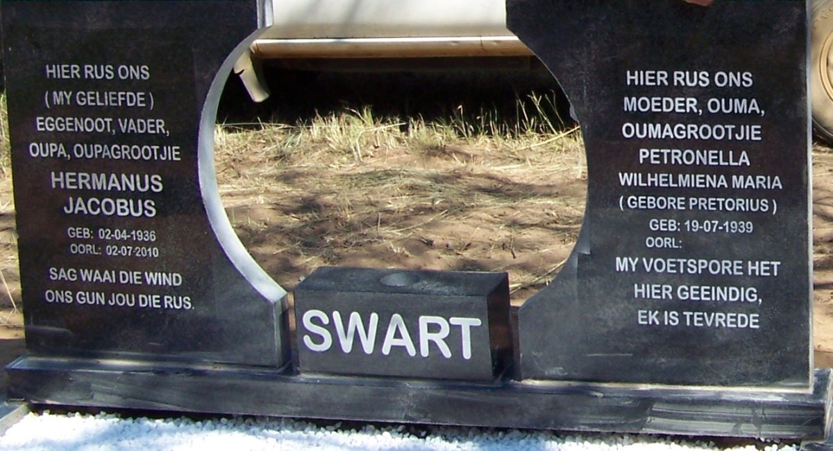 SWART Hermanus Jacobus 1936-2010 &amp; Petronella Wilhelmiena Maria PRETORIUS 1939-