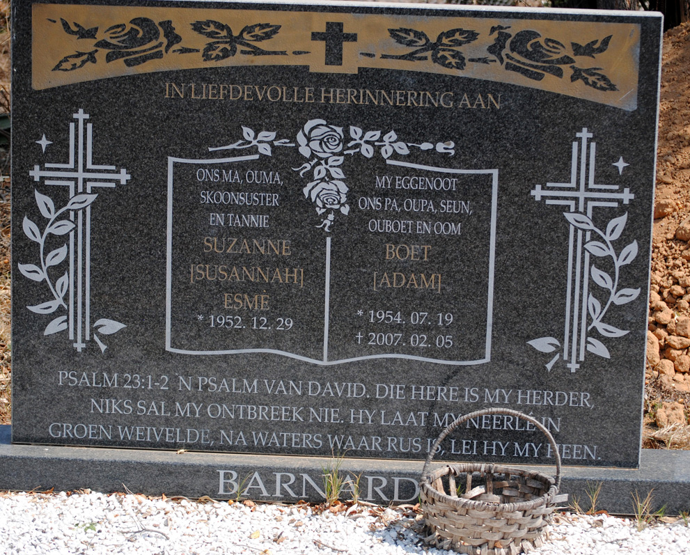 BARNARD Adam 1954-2007 &amp; Suzanne Esme 1952-
