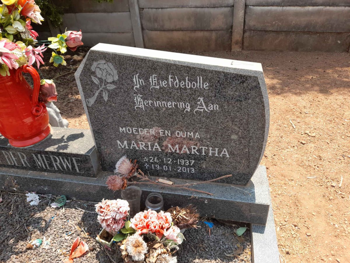 MERWE Christiaan Jacobus, van der 1934-1990 &amp; Maria Martha 1937-2013