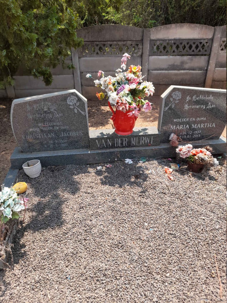 MERWE Christiaan Jacobus, van der 1934-1990 &amp; Maria Martha 1937-2013