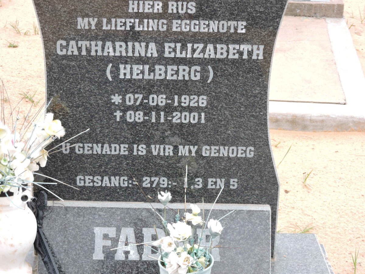 FABER Catharina Elizabeth nee HELBERG 1926-2001