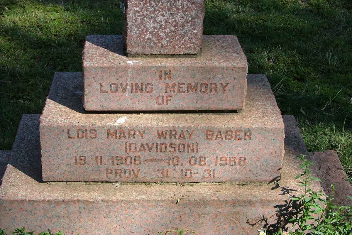 BABER Lois Mary Wary nee DAVIDSON 1906-1988