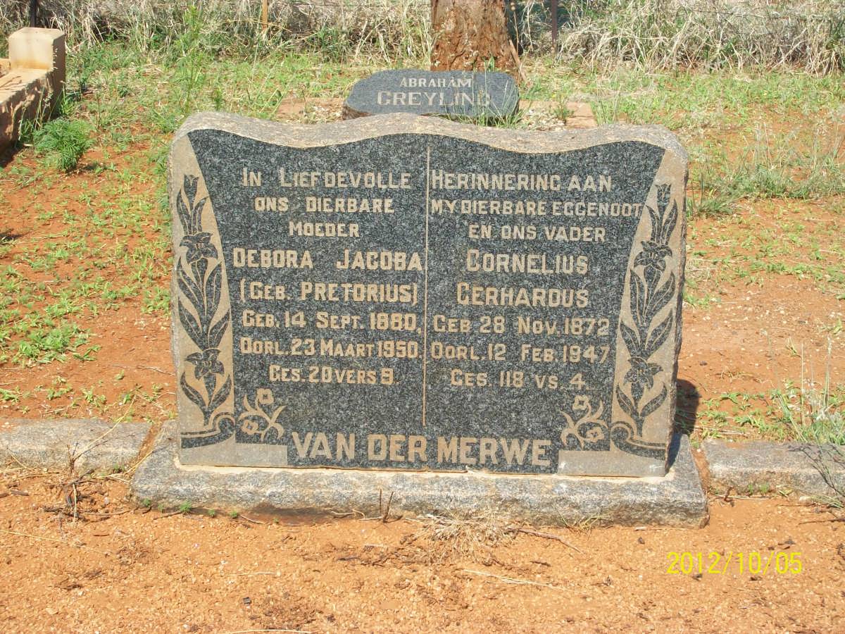 MERWE Cornelius Gerhardus, van der 1872-1947 &amp; Debora Jacoba PRETORIUS 1880-1950