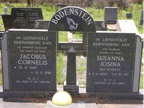 BODENSTEIN Jacobus Cornelis 1907-1989 &amp; Susanna Josina BOSHOFF  1909-1997