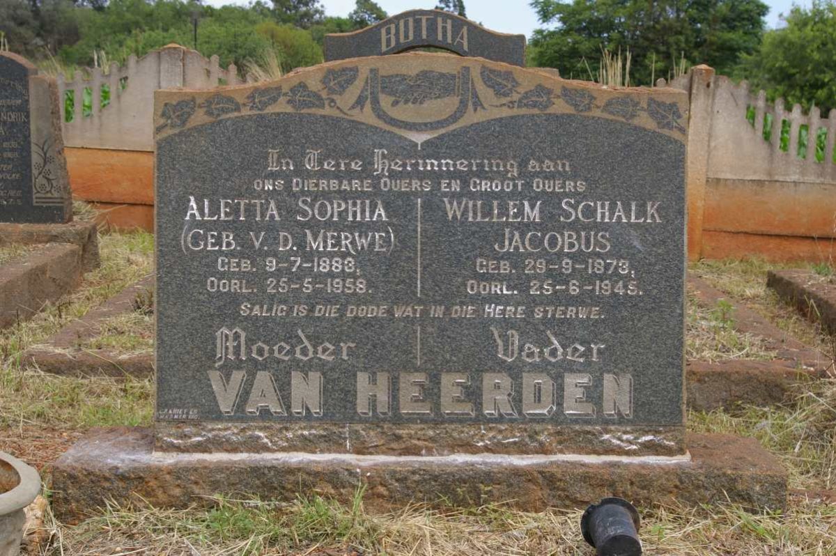 HEERDEN Willem Schalk Jacobus, van 1873-1945 &amp; Aletta Sophia V.D. MERWE 1883-1958