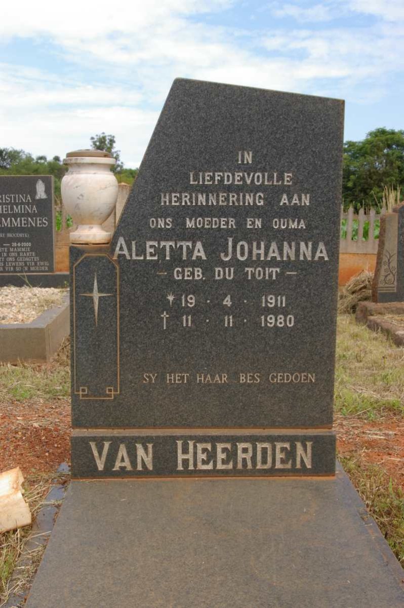 HEERDEN Aletta Johanna, van nee DU TOIT 1911-1980