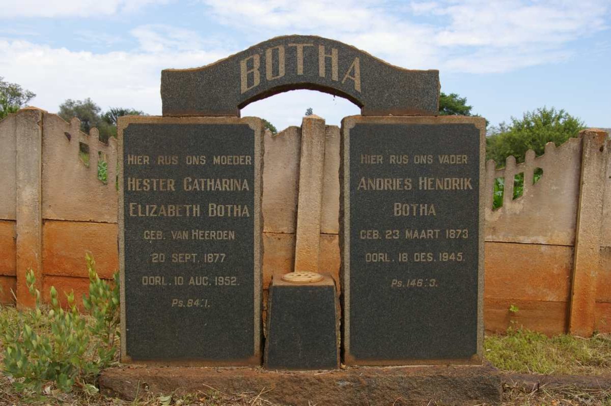 BOTHA Andries Hendrik 1873-1945 &amp; Hester Catharina Elizabeth VAN HEERDEN 1877-1952