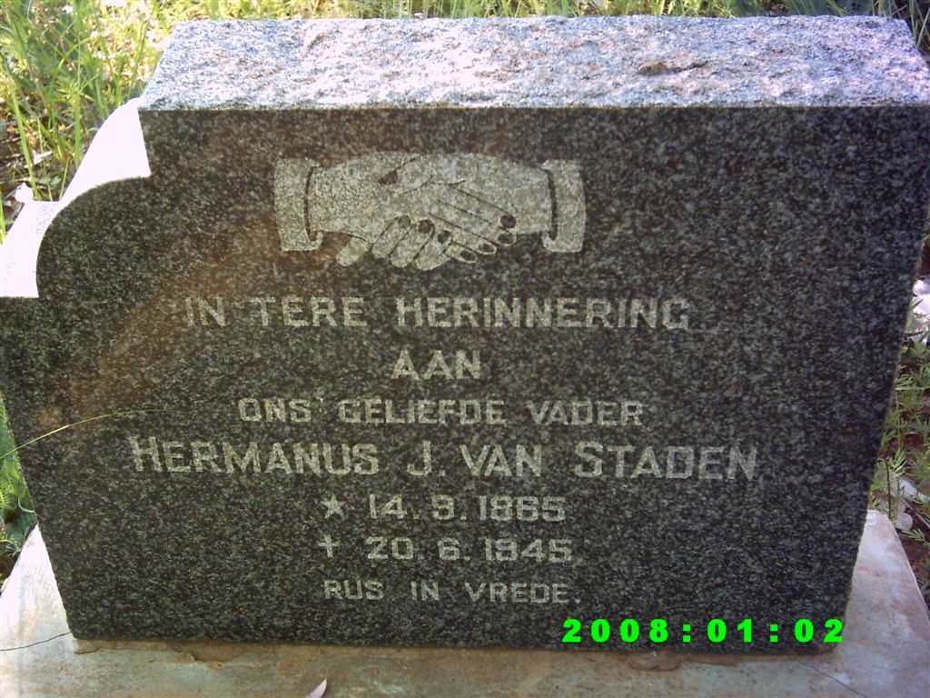 STADEN Hermanus J., van 1865-1945