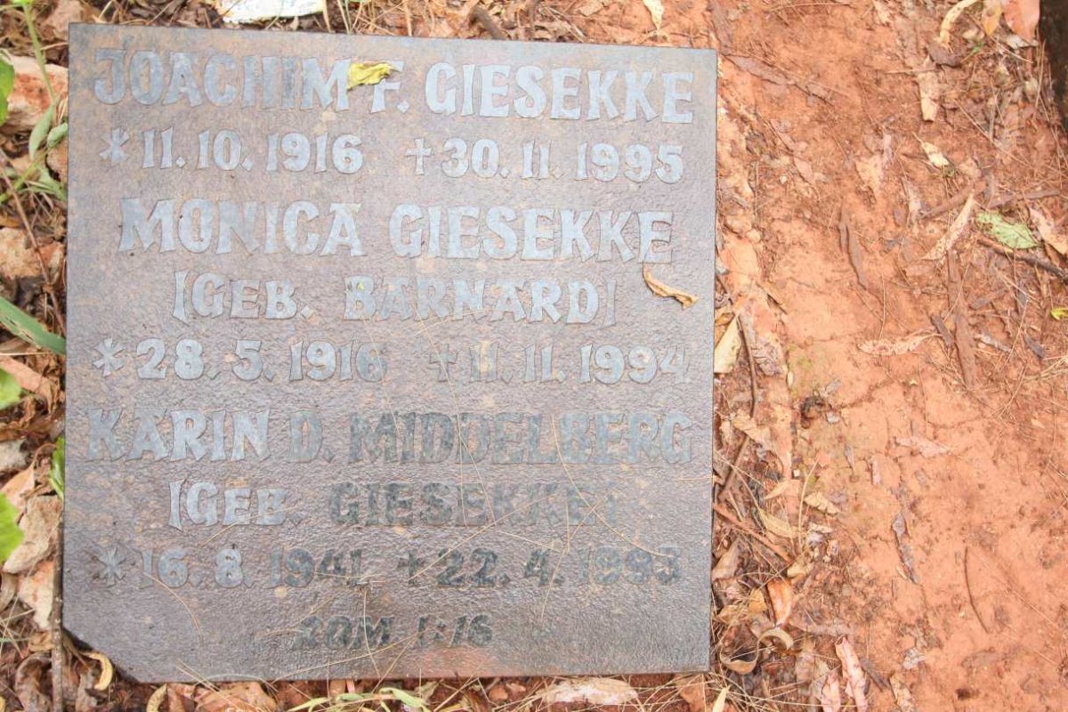 GIESEKKE Joachim F. 1916-1995 &amp; Monica BARNARD 1916-1994 :: MIDDELBERG Karin D. nee GIESEKKE 1941-1993
